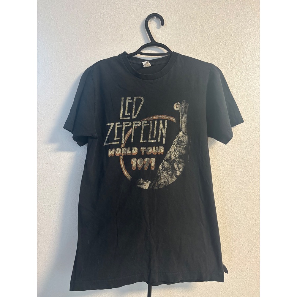 Led Zeppelin World Tour 1971 Graphic T-Shirt Black Tultex Fine Jersey Mens Med